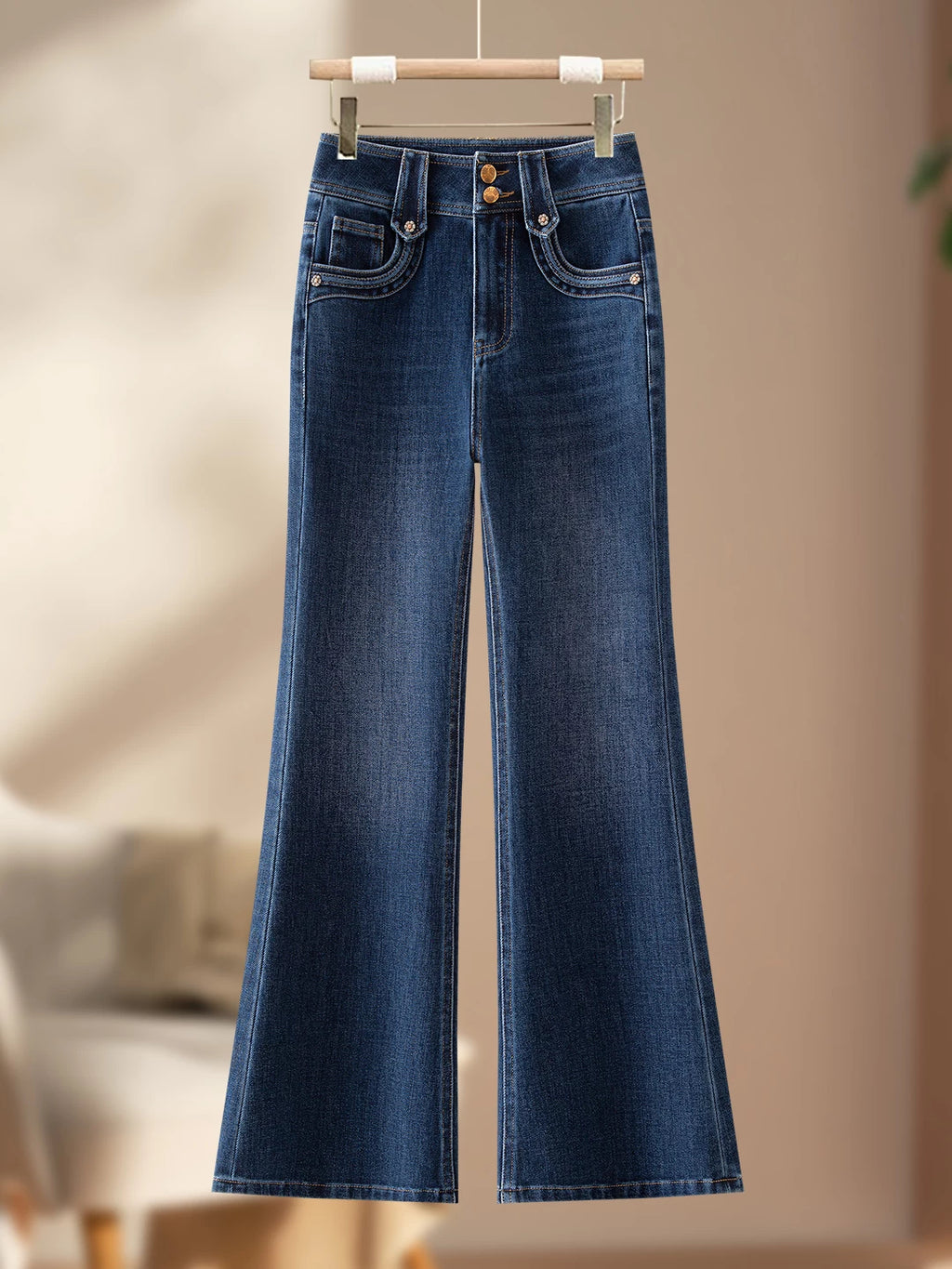 High-quality four-sided elastic high-waisted micro-pull jeans women's 2026 autumn new small slim-fitting and thin flared pants