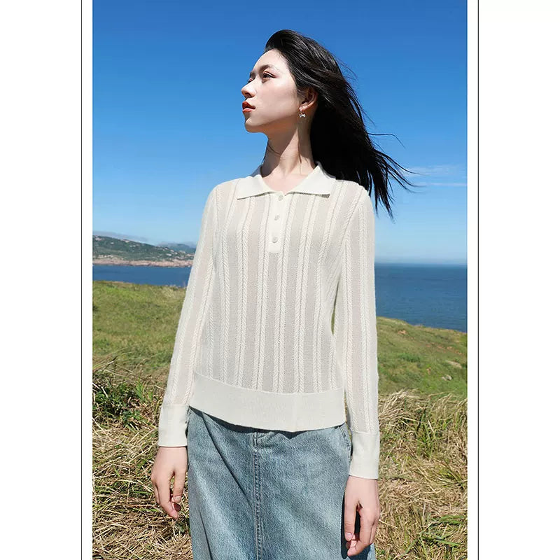 [Bin Bin Exclusive] [Weaving Overture] Simple Temperament POLO Neck Lyocell Knitted Top M361088