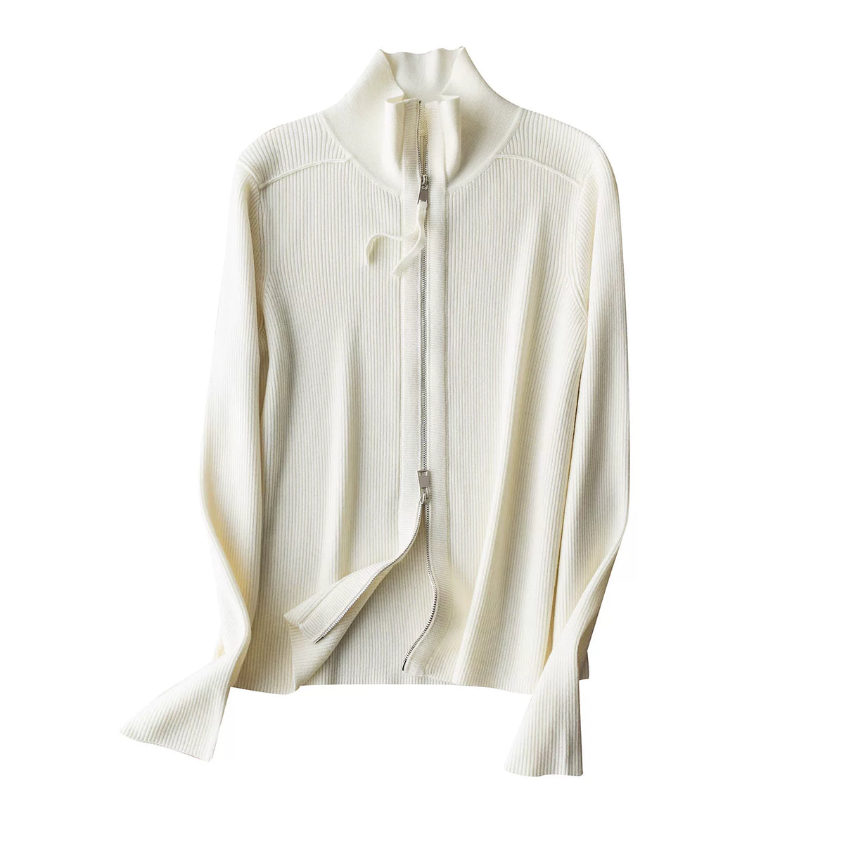 High-end quality stand-collar zip-up knit cardigan short jacket elegant versatile slimming wool base layer top trendy