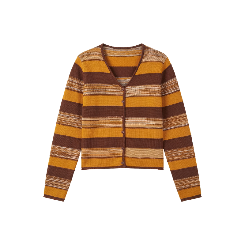 [Bin Bin Exclusive] Wool Korean foreign-style contrasting striped V-neck knitted sweater 263492