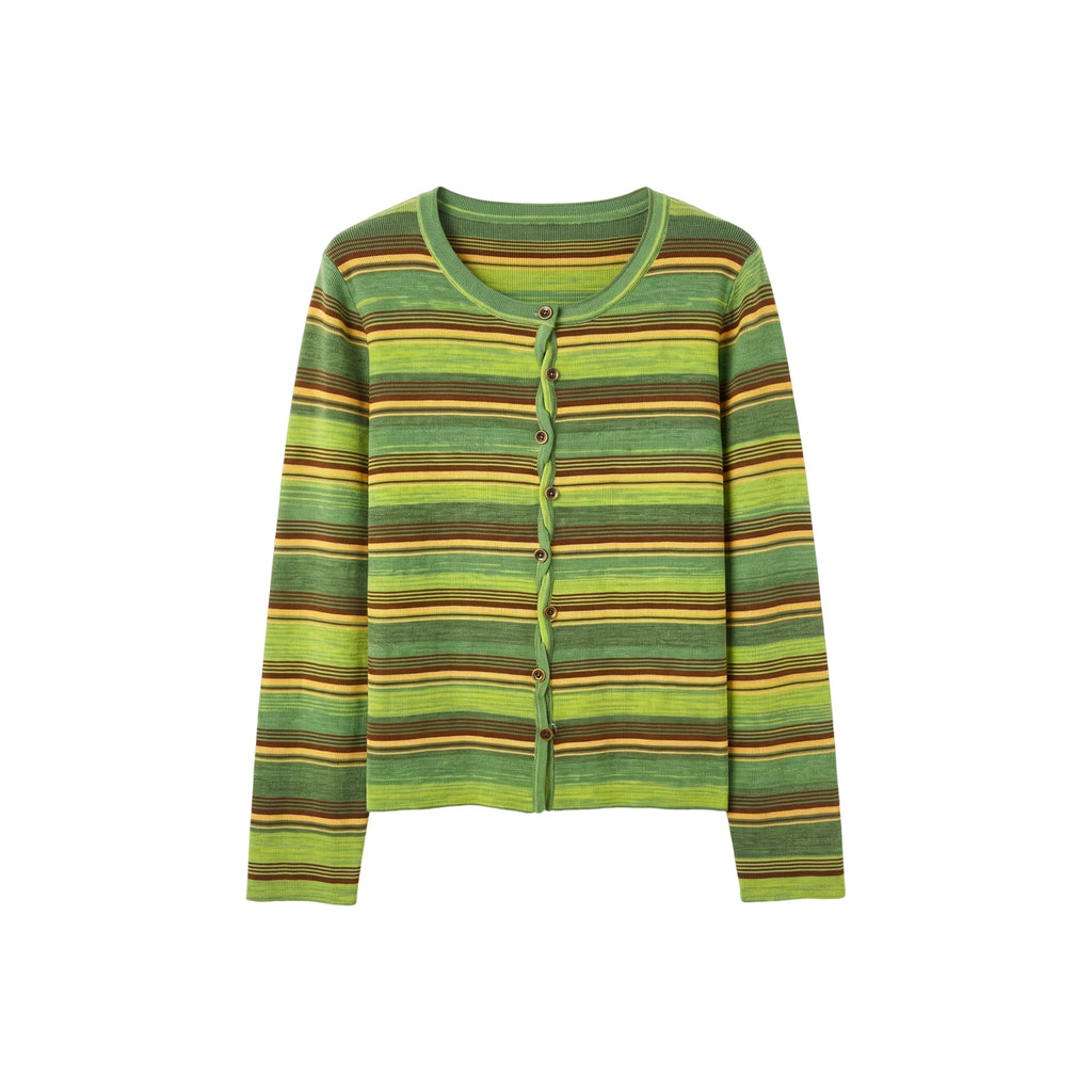 [Recommended by Huahua] French retro striped light and drape early autumn knitted sweater top 963113