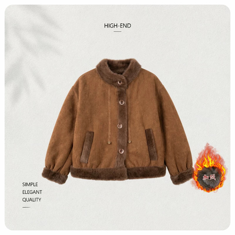 [Exclusive to Binbin] Vintage Maillard stand-up collar thickened short jacket 263527