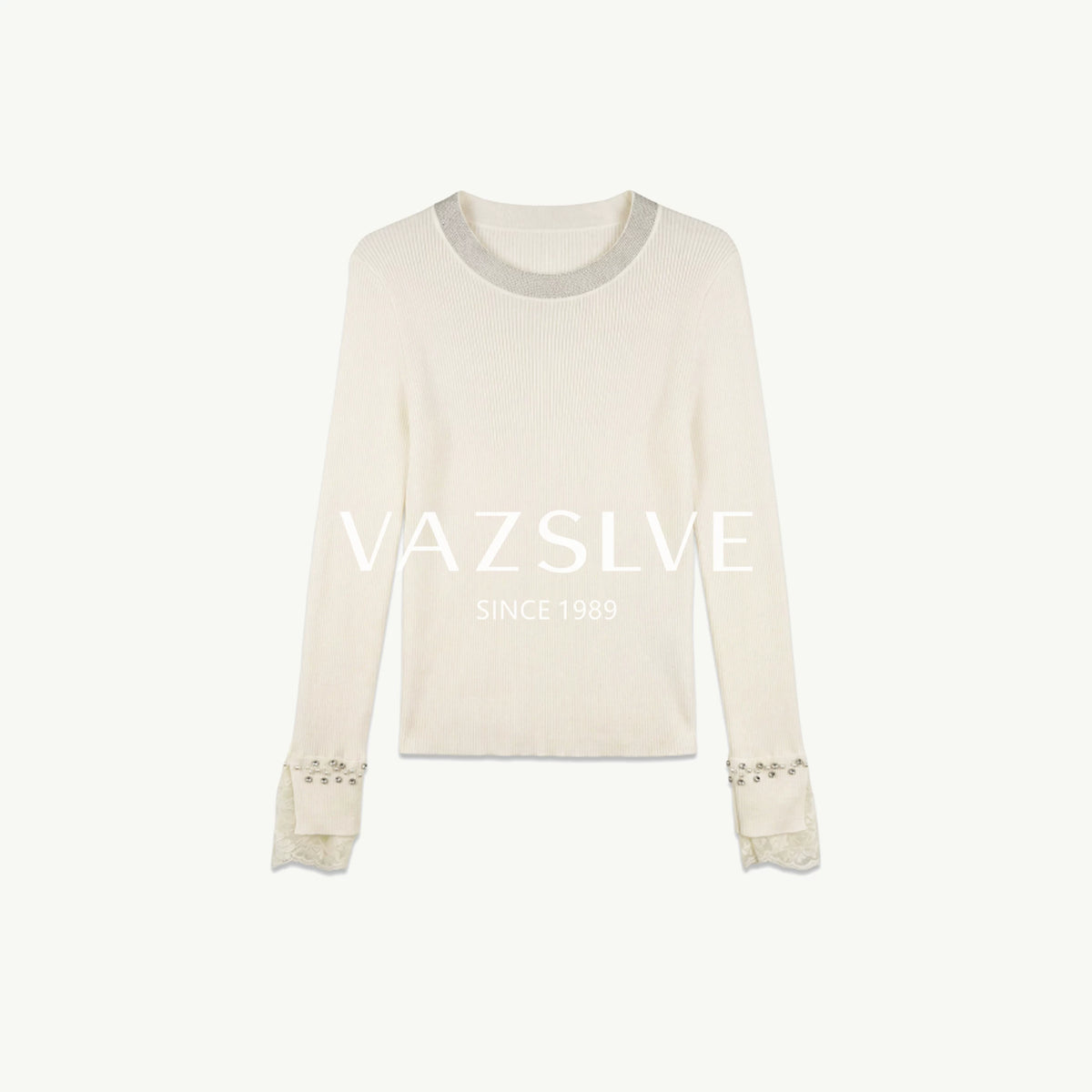 【VAZSLVE/全新奢品】捡漏羊毛轻奢气质喇叭袖钉珠针织上衣363138