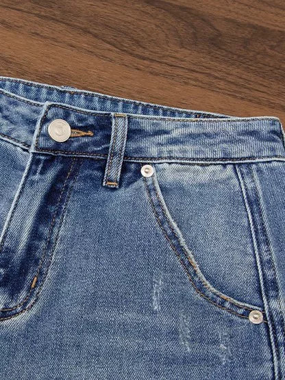Hong Kong style ripped wide-leg jeans women's summer thin 2026 new small high-waisted thin straight eight-point pants