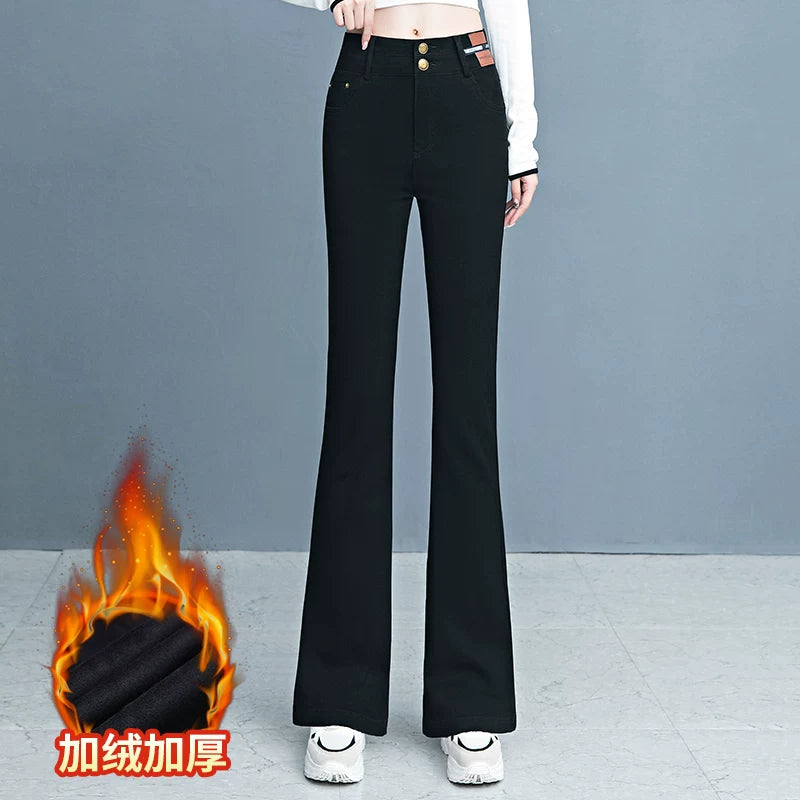 咖色高腰微喇牛仔裤女2026秋冬新款超火修身显瘦百搭马蹄喇叭裤子