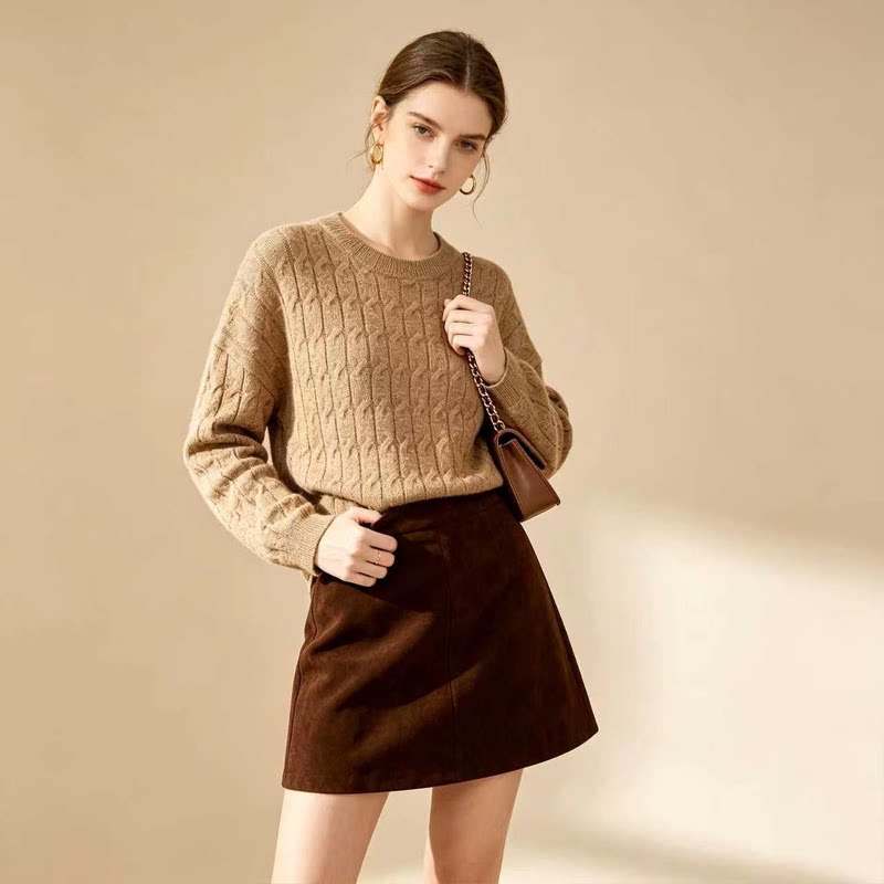 [Daxia haute couture] wool high-grade gilt fine flash round neck twist knitted sweater 263026