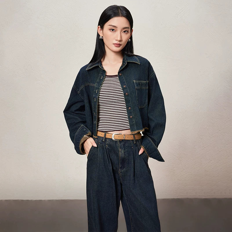 [Bin Bin Exclusive] Premium retro rough edge design denim short jacket 103524