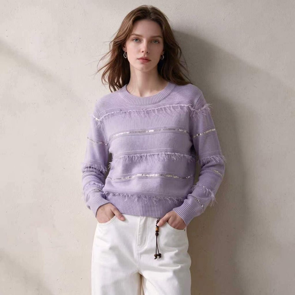 [Mina Exclusive] [Light Tide Broken Light] Wool retro fringed rough edge colored flash multi-color knitted sweater 263393