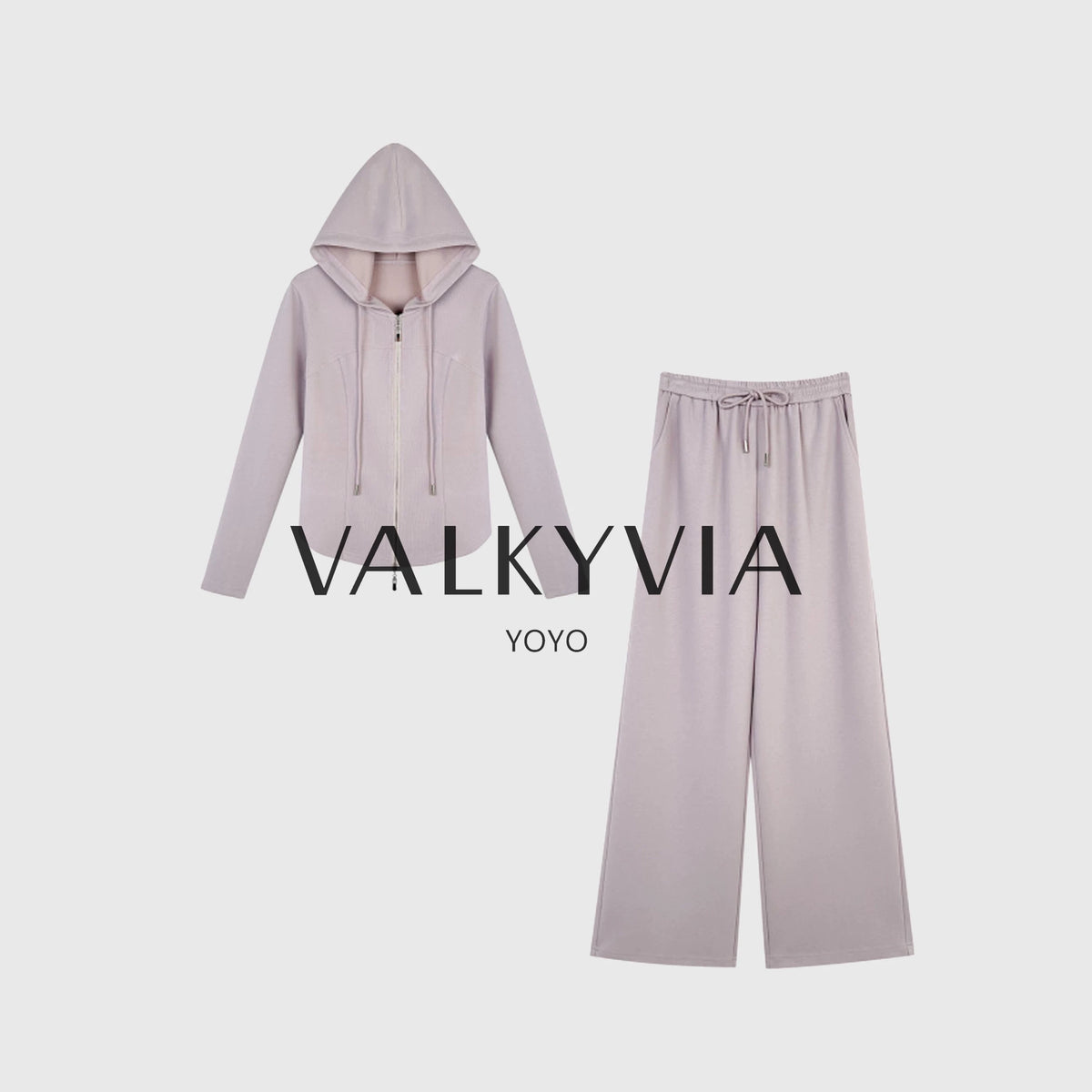 【Valkyvia/悠悠奢品】时尚拼接显瘦连帽针织上衣裤子套装361002