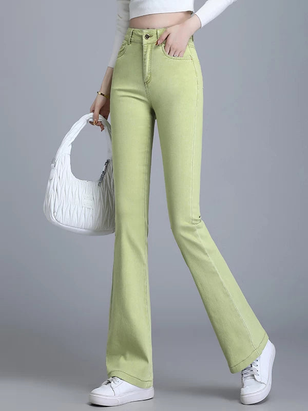 Super fire retro pink micro-pull jeans women's 2026 autumn new high-waisted slim-fitting horseshoe horn pants