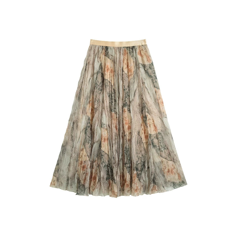 [Mina Exclusive] [Fog Coffee Secret Realm] Retro gradual change smudging pendulum pleated skirt 263218