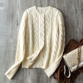 "Laf Cable-Knit Collection" Old Money Style Thickened 100% Wool Classic Cable-Knit Cardigan-Style Crew-Neck Knit Sweater