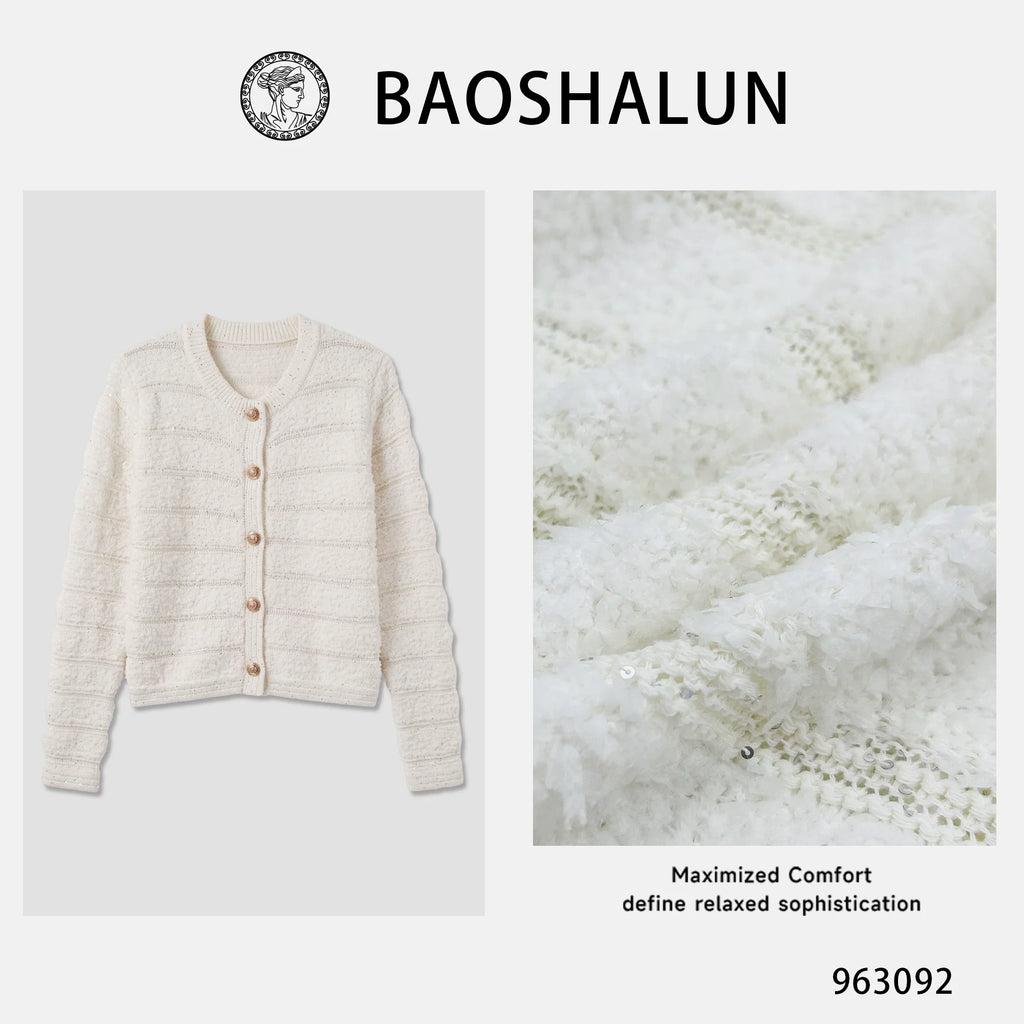 [Mina Exclusive] [High-end Texture] Light Luxury Celebrity Xiaoxiangfeng Sequin Knitted Long Sleeve Cardigan 963092
