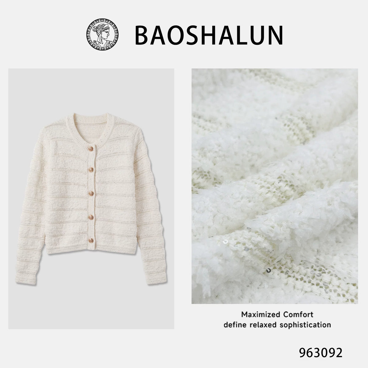 [Mina Exclusive] [High-end Texture] Light Luxury Celebrity Xiaoxiangfeng Sequin Knitted Long Sleeve Cardigan 963092