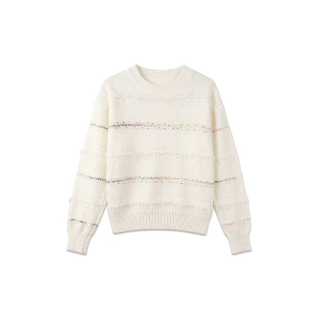 [Mina Exclusive] [Light Tide Broken Light] Wool retro fringed rough edge colored flash multi-color knitted sweater 263393
