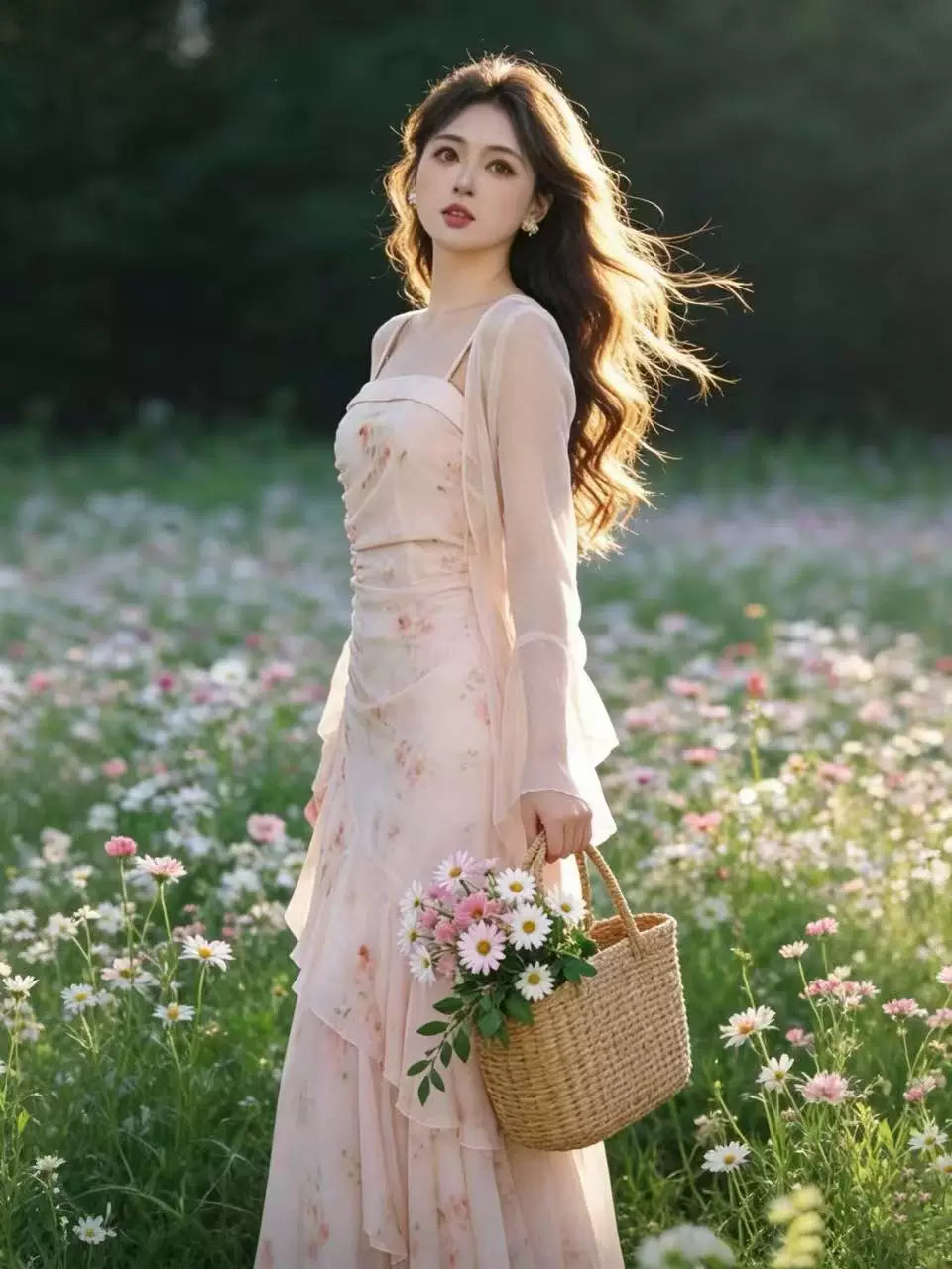 【瑞瑞定制】【人鱼姬】两件套有里布 碎花吊带裙开衫裙套装D5387