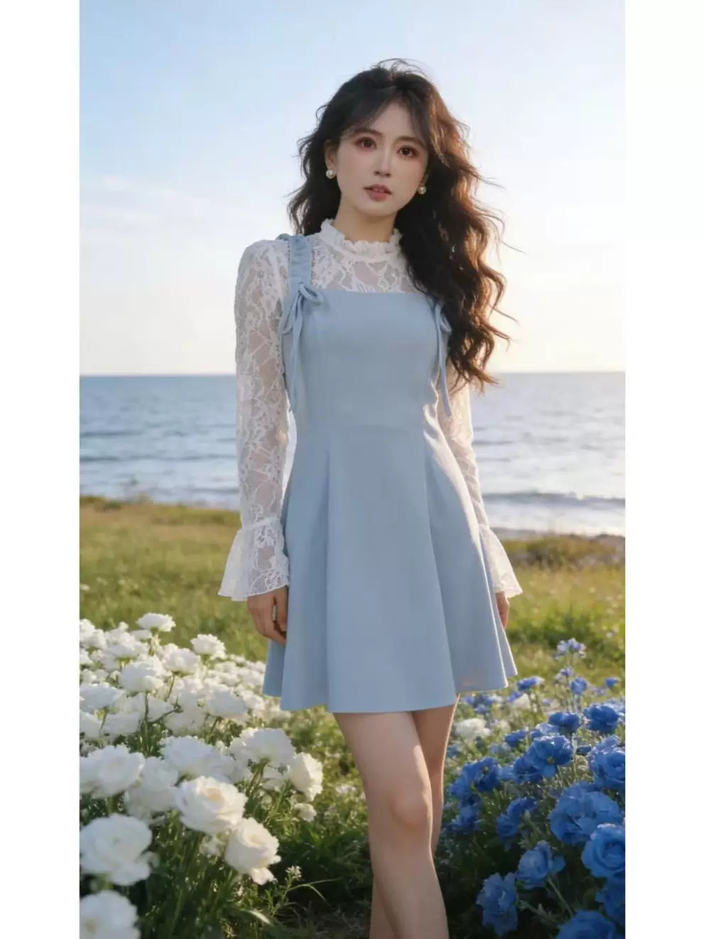 瑞瑞定制-【天空之城】长-温柔连衣裙收腰显瘦假两件连衣裙D5452