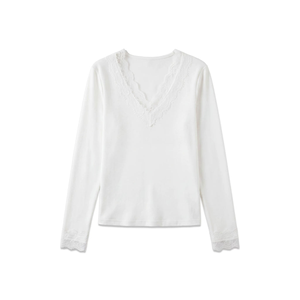 [Mina Exclusive] [Lace Light Weaving] French V-Neck Splicing Lace Lace Top 363210