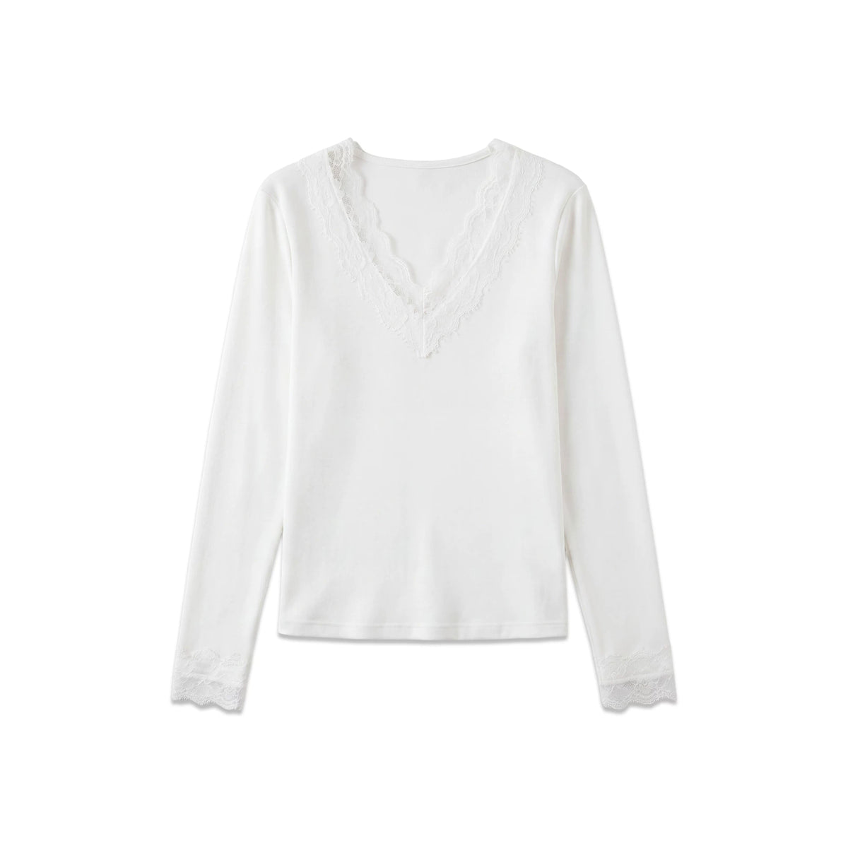 [Mina Exclusive] [Lace Light Weaving] French V-Neck Splicing Lace Lace Top 363210