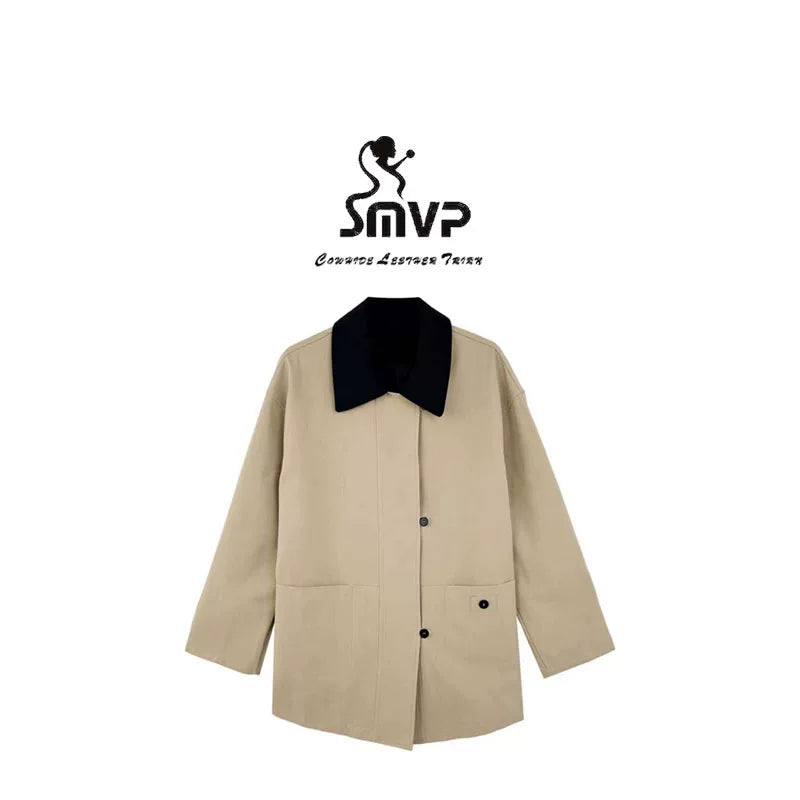 [Bin Bin Exclusive] [Camden Trench Coat] Lyocell Cotton Retro Contrast Color Medium and Long Trench Coat M26006