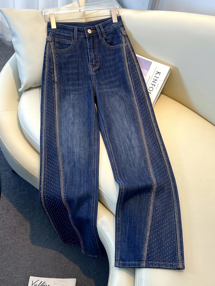 Hot Diamond Casual High Waist Straight Jeans Women's 2026 Autumn New Skinny Versatile Small Drape Wide Leg Pants