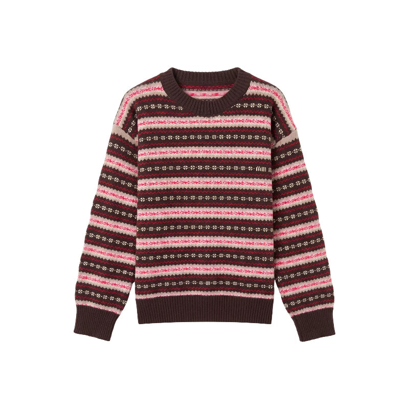[Valkyvia/Yoyo] Wool retro Fair Island small flower striped crew neck sweater 263076