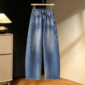 Korean retro drape high-waisted jeans women's 2026 spring and autumn new embroidered loose and thin wide-leg scimitar pants