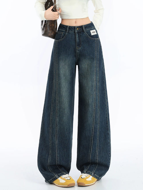 American high-waisted scimitar jeans women's autumn 2026 new retro washed sickle loose and thin wide-leg pants