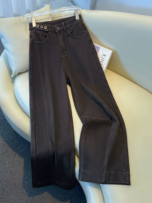 American Retro Velvet Wide-Leg Jeans for Women, 2026 New Winter Small-Fit Loose Casual Nine-Point Straight-Leg Pants
