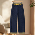 Korean contrasting color bright line high-waisted scimitar jeans women's 2026 summer thin loose drape wide-leg nine-point pants