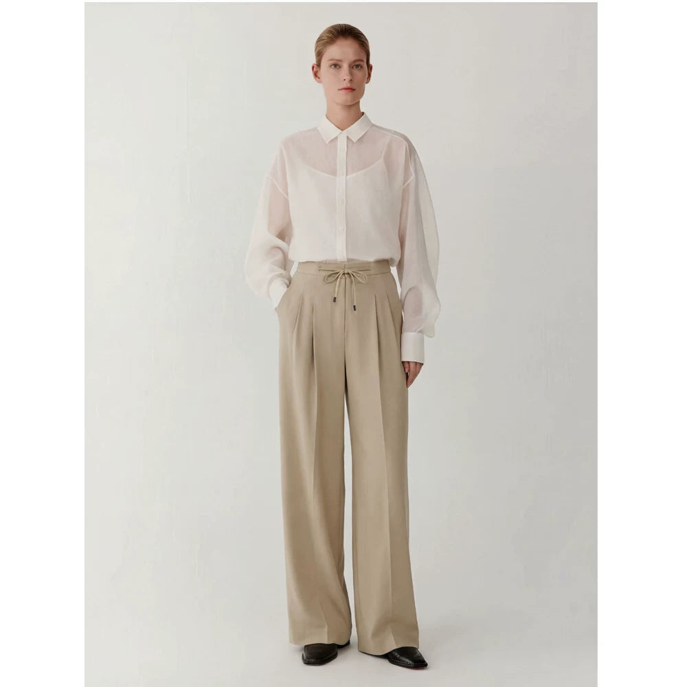 [Bin Bin Exclusive] [Pure Tea Qinghuan] Slack Back Bag Cover Waist Rope Suit Wide Leg Casual Pants M26068