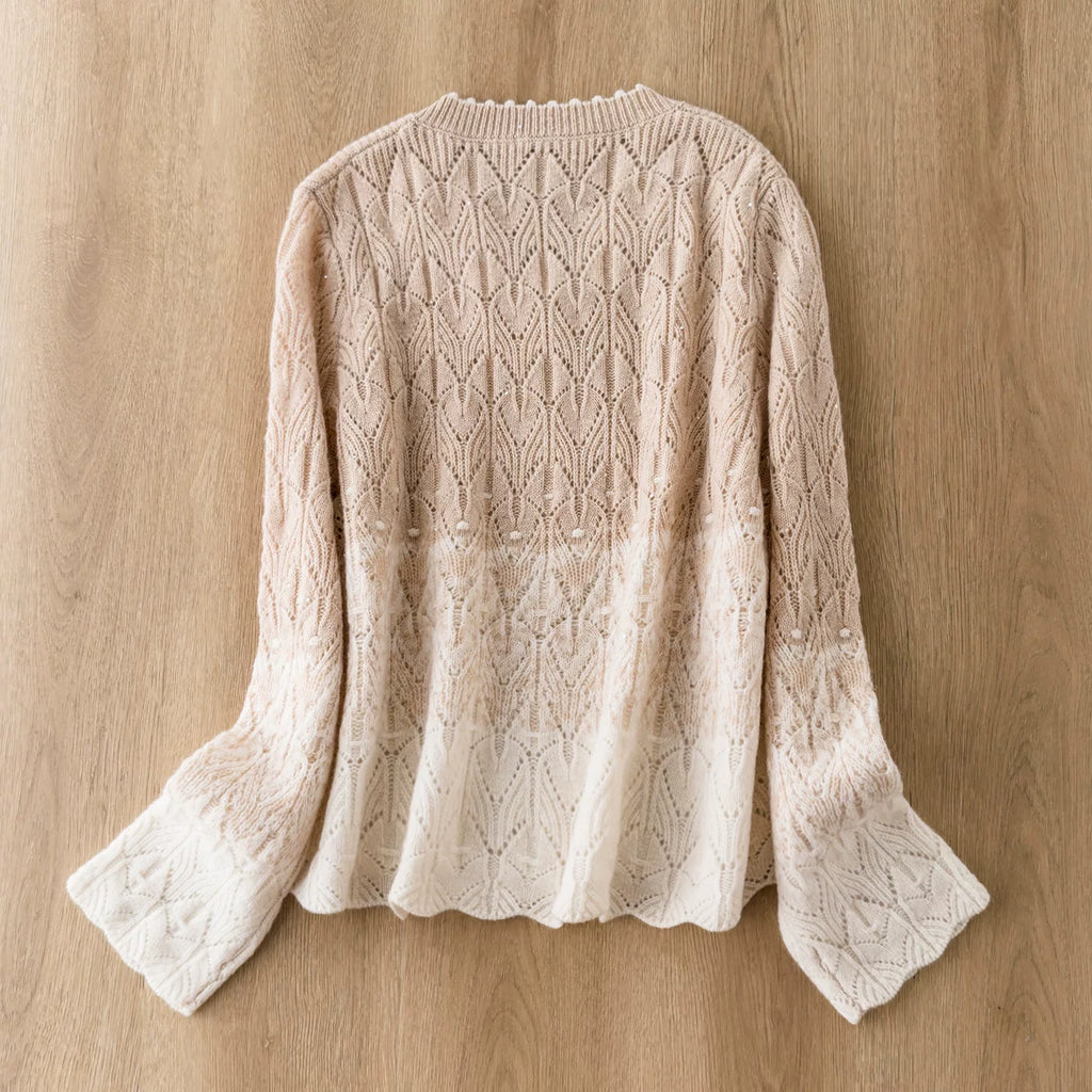 Gradient Baby Star Soft and Luxurious 100% Wool Openwork Crochet V-Neck Knit Sweater – So Beautiful!