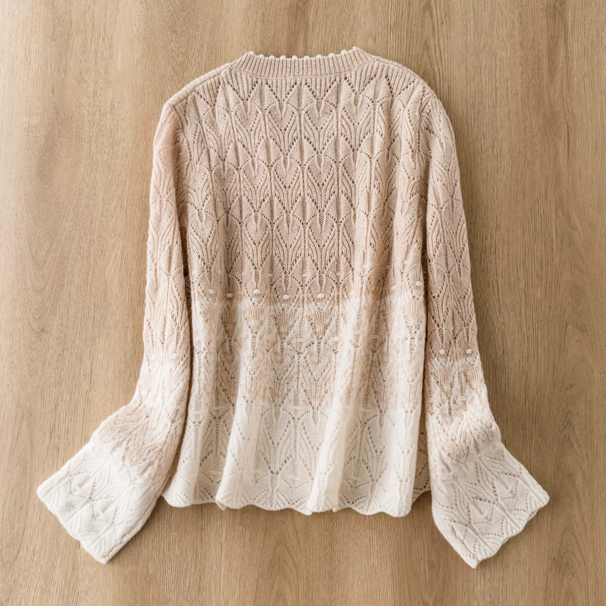 Gradient Baby Star Soft and Luxurious 100% Wool Openwork Crochet V-Neck Knit Sweater – So Beautiful!