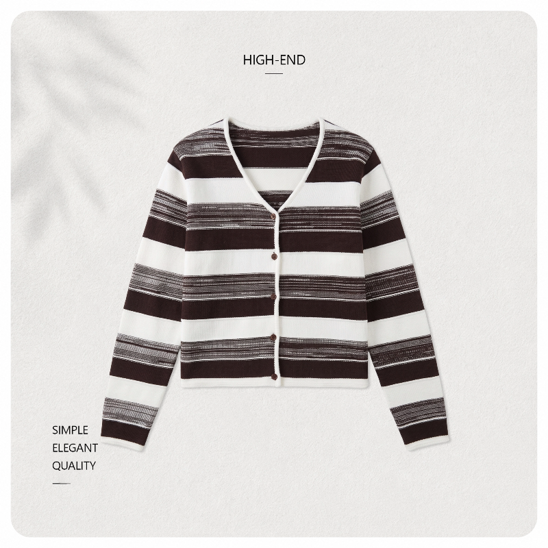 [Bin Bin Exclusive] Wool Korean foreign-style contrasting striped V-neck knitted sweater 263492