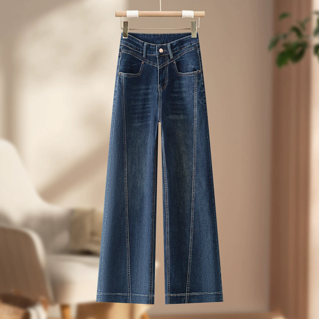Retro old drape wide-leg jeans women's 2026 autumn new design high waist and thin nine-point straight-leg pants