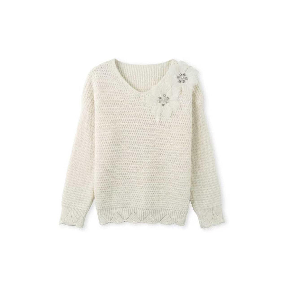 [Huahua Recommendation] Wool Fujia Qianjin Mesh Nail Bead Three-dimensional Flower Sweater 263390