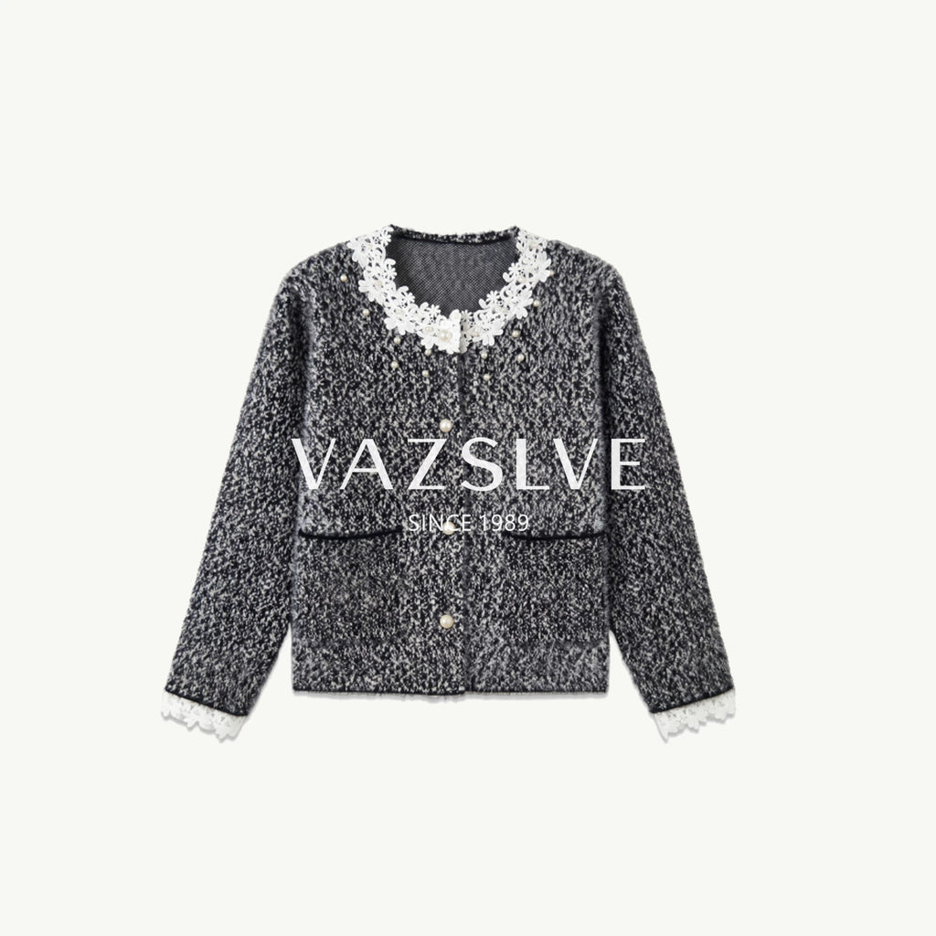 [VAZSLVE/New Luxury] Leak picking wool French lace collar pearl small fragrant jacket 563004