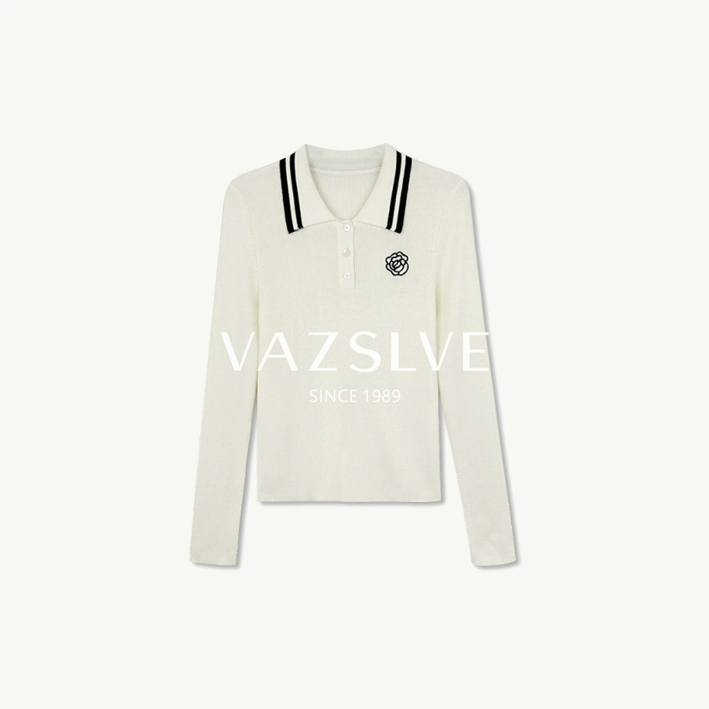 [VAZSLVE/New Luxury Products] Pick up the leak and explode the flower embroidery polo lazy wind top for women M2506006