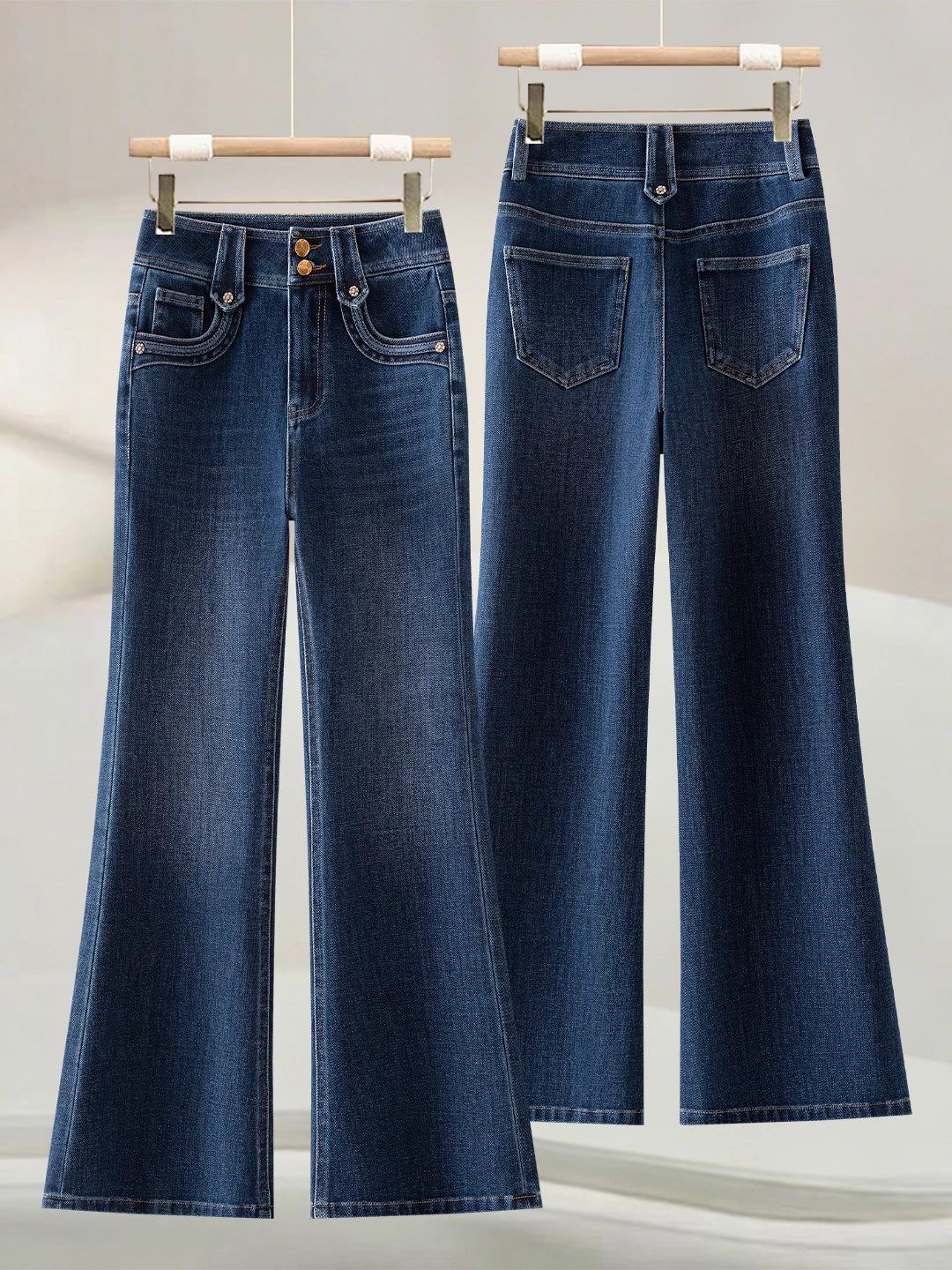 High-quality four-sided elastic high-waisted micro-pull jeans women's 2026 autumn new small slim-fitting and thin flared pants