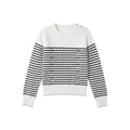 [Button Knitted Shirt] Wool French Striped Metal Button Texture Crew Neck Sweater 263078