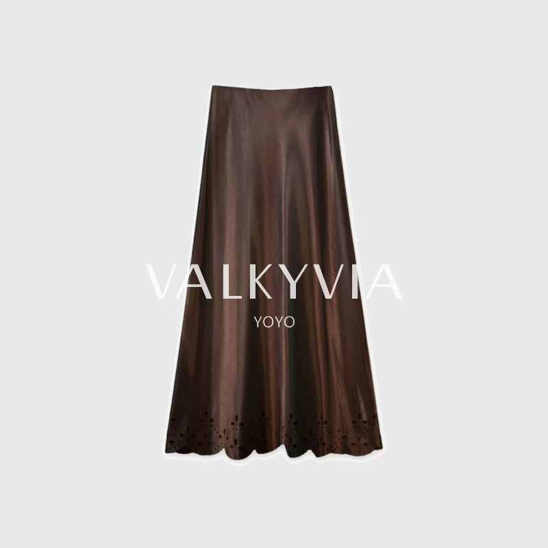 【Valkyvia/يويو】تنورة طويلة أنيقة وناعمة بلمعة الساتان 963123