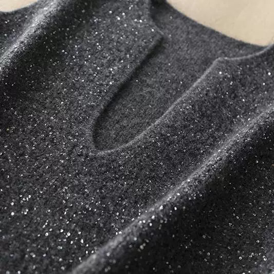 超好看法式气质满天星亮片大V领马海毛羊毛针织马甲宽松叠穿背心