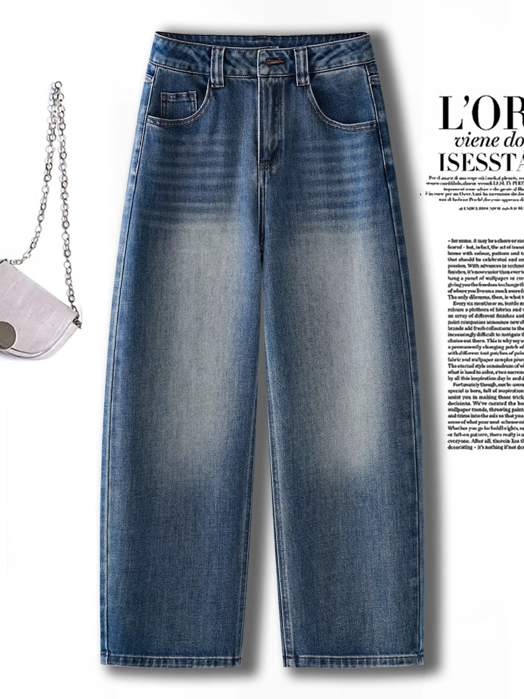 Retro and old washed jeans for women's 2026 autumn new small loose hip covering nine-point wide-leg scimitar pants