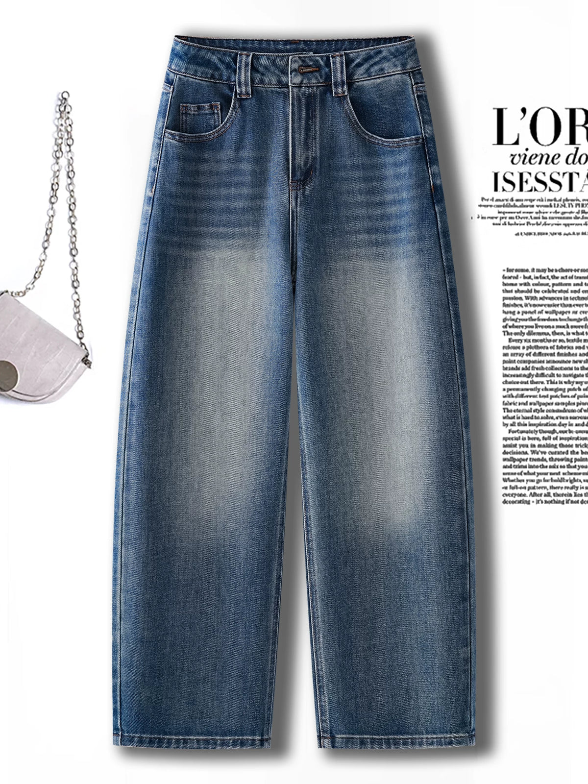 Retro and old washed jeans for women's 2026 autumn new small loose hip covering nine-point wide-leg scimitar pants