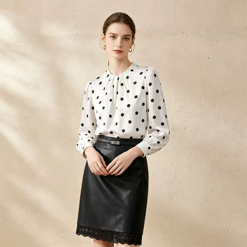 [Mina Exclusive] [Black Island Boxu] Retro Big Wave Point Stand-Up Collar Long Sleeve Shirt 263141