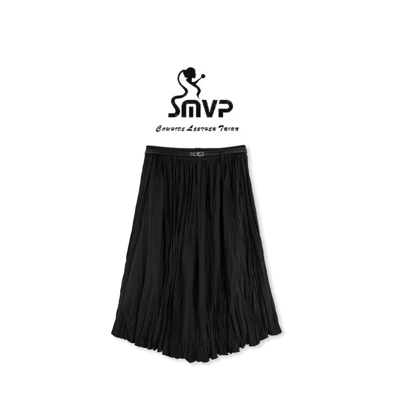 [Bin Bin Exclusive] Stylish high-end texture pleated and thin with belt skirt 363173