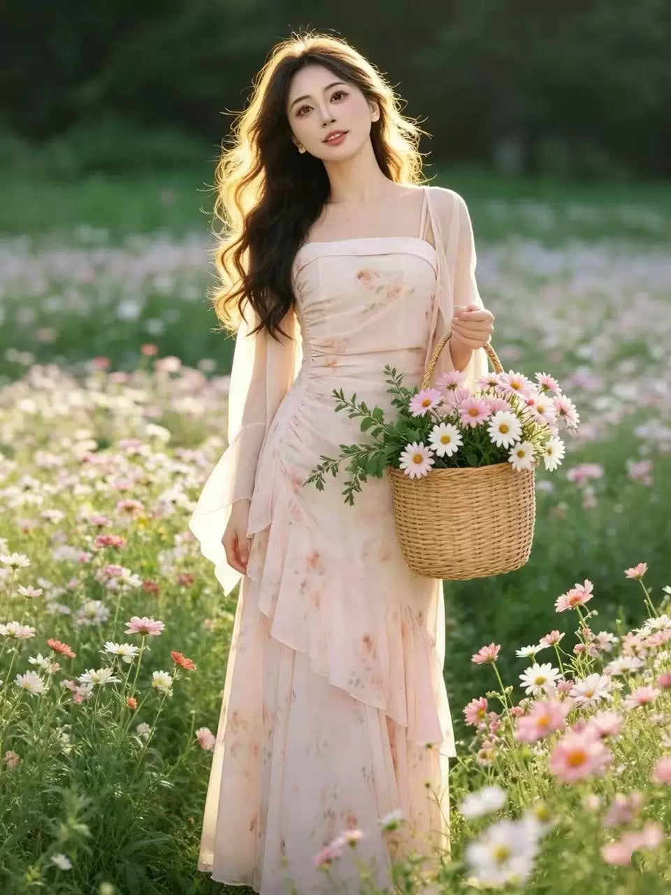 【瑞瑞定制】【人鱼姬】两件套有里布 碎花吊带裙开衫裙套装D5387