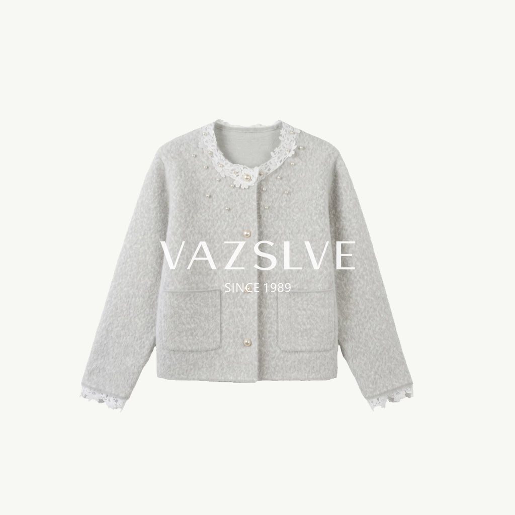 [VAZSLVE/New Luxury] Leak picking wool French lace collar pearl small fragrant jacket 563004