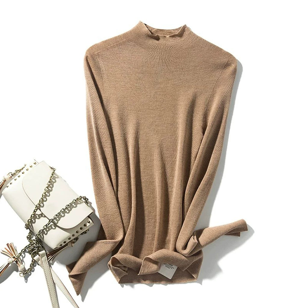 Special Offer! Seamless 100% superfine wool comfort-fit mock-neck long-sleeve knit top sweater