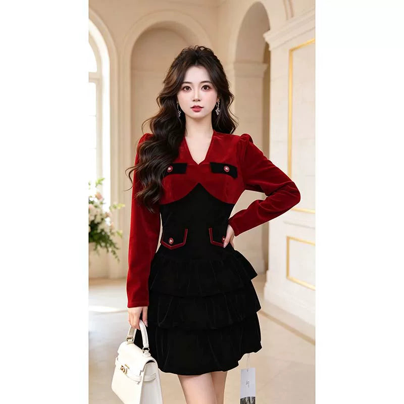 【تصميم روي روي】فستان جديد لموسمي الربيع والخريف بقصة حرف A ضيق وأنيق للسيدات الراقيات D11167